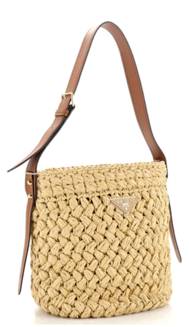 Prada Bucket Bag Crochet Raffia with Leather