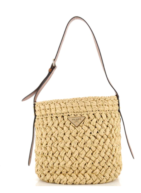 Prada Bucket Bag Crochet Raffia with Leather