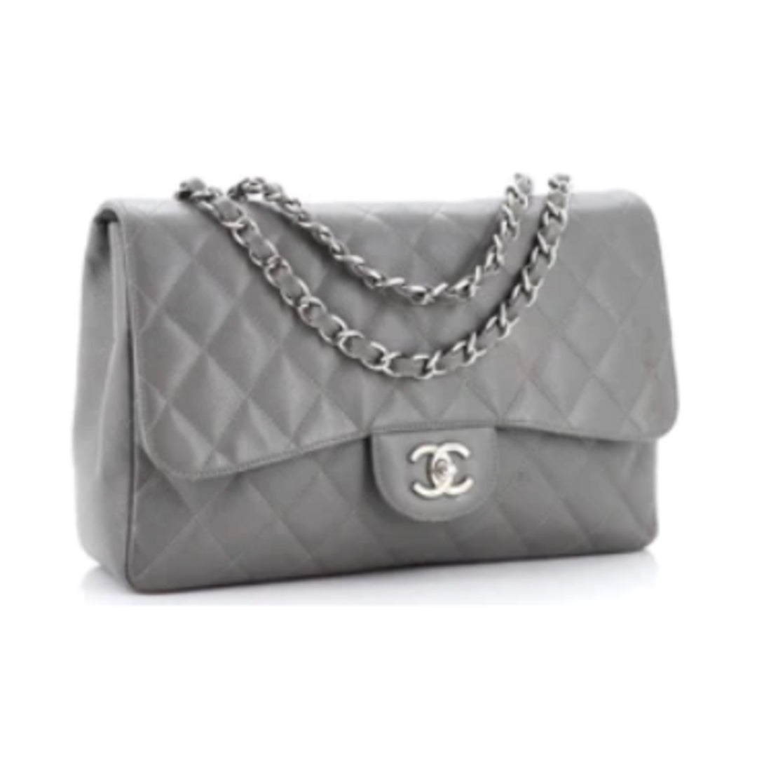 Chanel Vintage Classic Single Flap Bag Quilted Caviar Jumbo