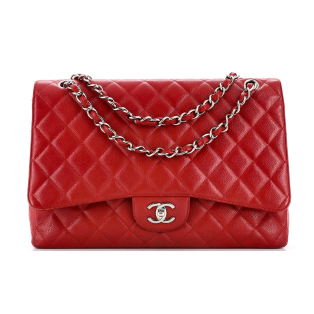 Chanel Vintage Classic Single Flap Bag Quilted Caviar Maxi