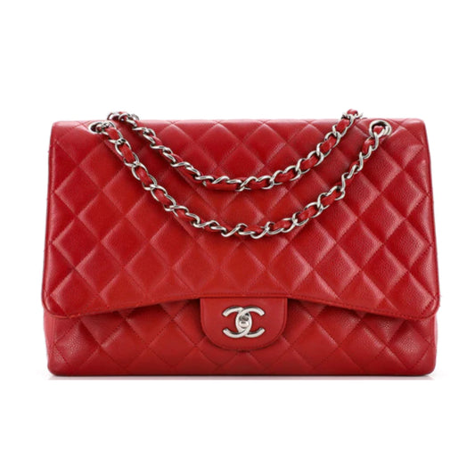 Chanel Vintage Classic Single Flap Bag Quilted Caviar Maxi