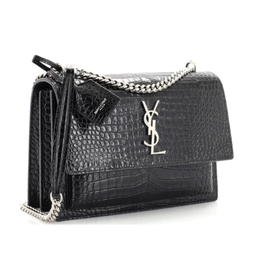 Saint LaurentSunset Crossbody Bag Crocodile Embossed Leather Medium