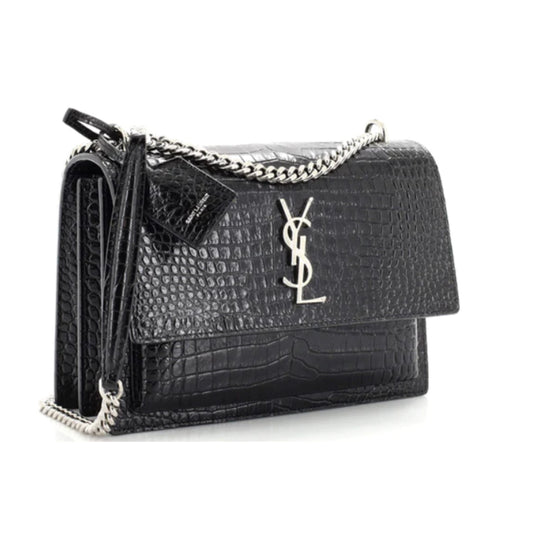 Saint LaurentSunset Crossbody Bag Crocodile Embossed Leather Medium