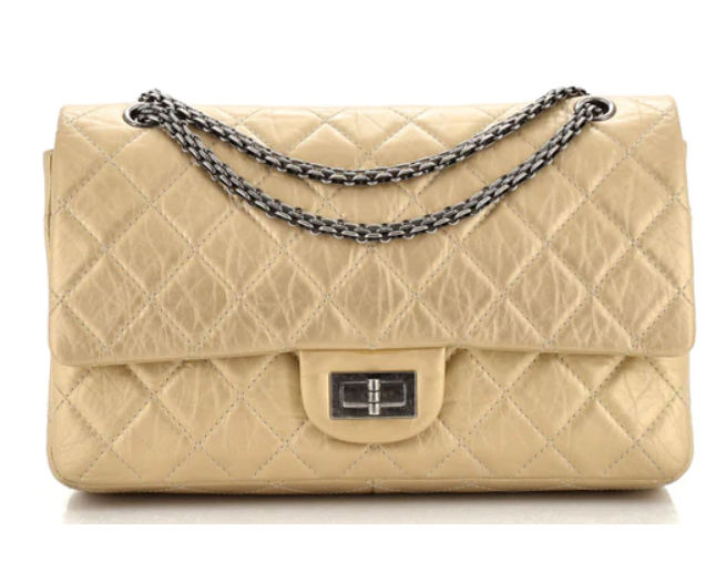 CHANEL 2.55 Jumbo Ivory leather bag with diamond patter…